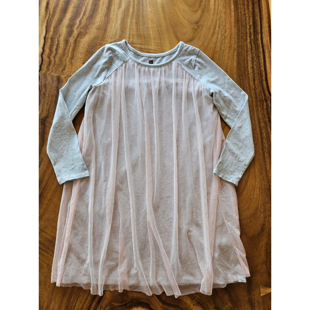 Girls Tea Collection Grey Pink Tulle Long Sleeve Casual Dress Size 10